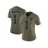 Women Nike Carolina Panthers #1 Cam Newton Olive Stitched NFL Limited 2017 Salute to Service Jersey