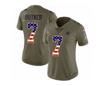 Women Nike Carolina Panthers #7 Harrison Butker Limited Olive USA Flag 2017 Salute to Service NFL Jersey