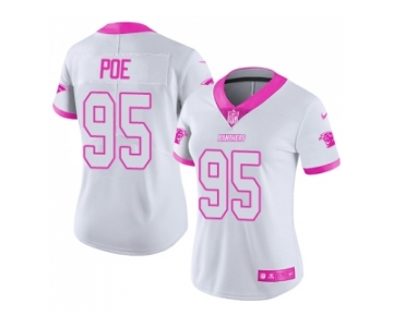 Women Nike Carolina Panthers #95 Dontari Poe White Pink Stitched NFL Limited Rush Fashion Jersey