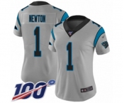 Women's Carolina Panthers #1 Cam Newton Silver Inverted Legend Limited 100th Season Football Jersey