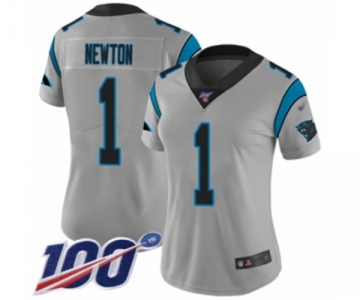 Women's Carolina Panthers #1 Cam Newton Silver Inverted Legend Limited 100th Season Football Jersey