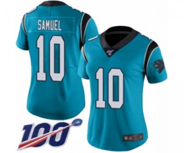 Women's Carolina Panthers #10 Curtis Samuel Limited Blue Rush Vapor Untouchable 100th Season Football Jersey