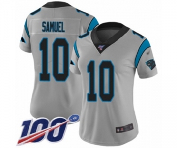 Women's Carolina Panthers #10 Curtis Samuel Silver Inverted Legend Limited 100th Season Football Jersey