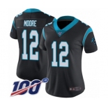 Women's Carolina Panthers #12 DJ Moore Black Team Color Vapor Untouchable Limited Player 100th Season Football Jersey