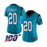 Women's Carolina Panthers #20 Jordan Scarlett Limited Blue Rush Vapor Untouchable 100th Season Football Jersey