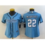 Women's Carolina Panthers #22 Christian McCaffrey Blue With Patch Cool Base Stitched Baseball Jersey