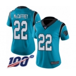 Women's Carolina Panthers #22 Christian McCaffrey Limited Blue Rush Vapor Untouchable 100th Season Football Jersey