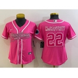 Women's Carolina Panthers #22 Christian McCaffrey Pink With Patch Cool Base Stitched Baseball Jersey