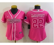 Women's Carolina Panthers #22 Christian McCaffrey Pink With Patch Cool Base Stitched Baseball Jersey