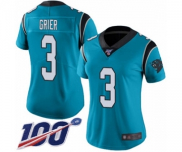 Women's Carolina Panthers #3 Will Grier Blue Alternate Vapor Untouchable Limited Player 100th Season Football Jersey