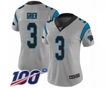 Women's Carolina Panthers #3 Will Grier Silver Inverted Legend Limited 100th Season Football Jersey