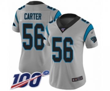 Women's Carolina Panthers #56 Jermaine Carter Silver Inverted Legend Limited 100th Season Football Jersey