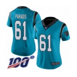 Women's Carolina Panthers #61 Matt Paradis Limited Blue Rush Vapor Untouchable 100th Season Football Jersey