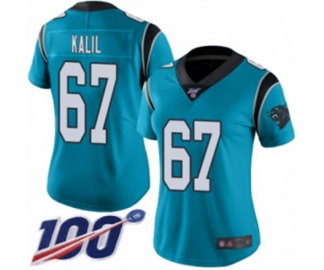 Women's Carolina Panthers #67 Ryan Kalil Limited Blue Rush Vapor Untouchable 100th Season Football Jersey