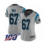 Women's Carolina Panthers #67 Ryan Kalil Silver Inverted Legend Limited 100th Season Football Jersey