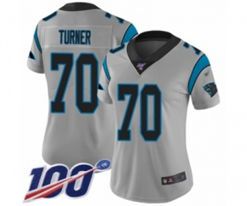 Women's Carolina Panthers #70 Trai Turner Silver Inverted Legend Limited 100th Season Football Jersey