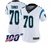 Women's Carolina Panthers #70 Trai Turner White Vapor Untouchable Limited Player 100th Season Football Jersey