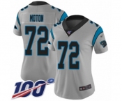 Women's Carolina Panthers #72 Taylor Moton Silver Inverted Legend Limited 100th Season Football Jersey