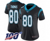 Women's Carolina Panthers #80 Ian Thomas Black Team Color Vapor Untouchable Limited Player 100th Season Football Jersey