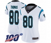 Women's Carolina Panthers #80 Ian Thomas White Vapor Untouchable Limited Player 100th Season Football Jersey