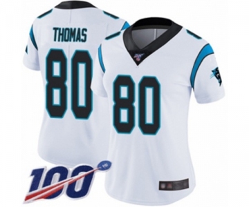 Women's Carolina Panthers #80 Ian Thomas White Vapor Untouchable Limited Player 100th Season Football Jersey