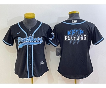 Women's Carolina Panthers Black Team Big Logo With Patch Cool Base Stitched Baseball Jersey