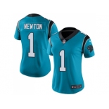 Women's Nike Carolina Panthers #1 Cam Newton Blue Stitched NFL Limited Rush Jersey