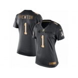 Women's Nike Carolina Panthers #1 Cam Newton Limited Black Gold Salute to Service NFL Jersey