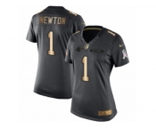 Women's Nike Carolina Panthers #1 Cam Newton Limited Black Gold Salute to Service NFL Jersey