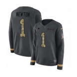 Women's Nike Carolina Panthers #1 Cam Newton Limited Black Salute to Service Therma Long Sleeve NFL Jersey