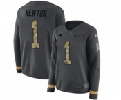 Women's Nike Carolina Panthers #1 Cam Newton Limited Black Salute to Service Therma Long Sleeve NFL Jersey