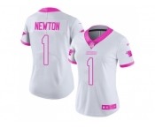 Women's Nike Carolina Panthers #1 Cam Newton White Pink Stitched NFL Limited Rush Fashion Jersey