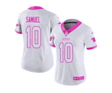 Women's Nike Carolina Panthers #10 Curtis Samuel Limited White Pink Rush Fashion NFL Jersey