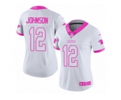 Women's Nike Carolina Panthers #12 Charles Johnson Limited White Pink Rush Fashion NFL Jersey