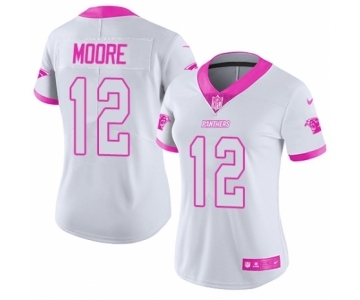 Women's Nike Carolina Panthers #12 DJ Moore Limited White Pink Rush Fashion NFL Jersey