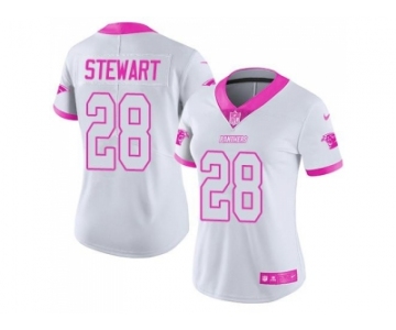 Women's Nike Carolina Panthers #28 Jonathan Stewart White Pink Stitched NFL Limited Rush Fashion Jersey