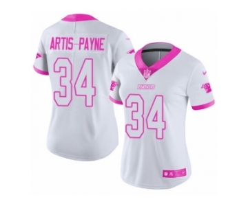 Women's Nike Carolina Panthers #34 Cameron Artis-Payne Limited White Pink Rush Fashion NFL Jersey