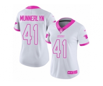 Women's Nike Carolina Panthers #41 Captain Munnerlyn Limited White Pink Rush Fashion NFL Jersey