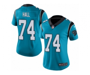 Women's Nike Carolina Panthers #74 Daeshon Hall Limited Blue Rush NFL Jersey