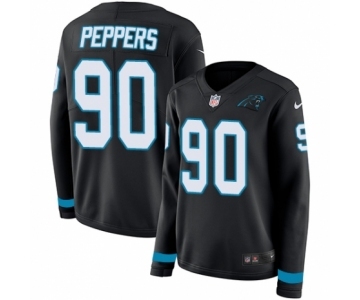 Women's Nike Carolina Panthers #90 Julius Peppers Limited Black Therma Long Sleeve NFL Jersey