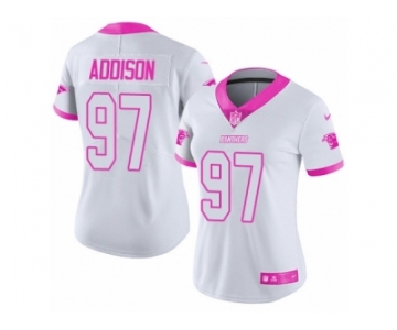 Women's Nike Carolina Panthers #97 Mario Addison Limited White Pink Rush Fashion NFL Jersey