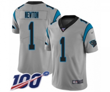 Youth Carolina Panthers #1 Cam Newton Silver Inverted Legend Limited 100th Season Football Jersey