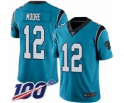 Youth Carolina Panthers #12 DJ Moore Limited Blue Rush Vapor Untouchable 100th Season Football Jersey