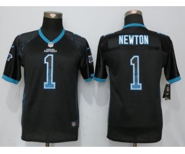 Youth Nike Carolina Panthers #1 Cam Newton Drift Fashion Black Jerseys