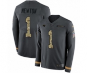 Youth Nike Carolina Panthers #1 Cam Newton Limited Black Salute to Service Therma Long Sleeve NFL Jersey