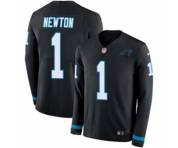 Youth Nike Carolina Panthers #1 Cam Newton Limited Black Therma Long Sleeve NFL Jersey