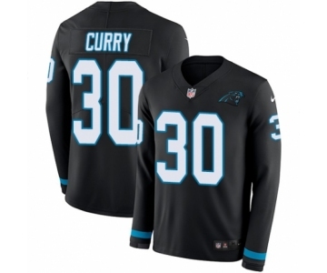 Youth Nike Carolina Panthers #30 Stephen Curry Limited Black Therma Long Sleeve NFL Jersey