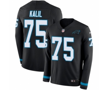 Youth Nike Carolina Panthers #75 Matt Kalil Limited Black Therma Long Sleeve NFL Jersey