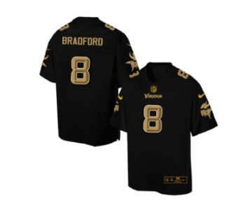 Men's Nike Minnesota Vikings #8 Sam Bradford Elite Black Pro Line Gold Collection NFL Jersey