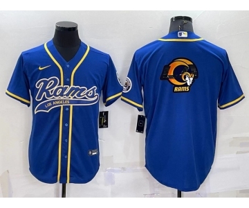 Men's Los Angeles Rams Blue Team Big Logo With Patch Cool Base Stitched Baseball Jersey